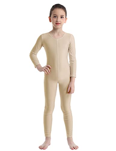 YiZYiF Maillot Largo Body Completo para Niñas Maillot Gimnasia Rítmica Manga Larga Body Entero Mono Danza Yoga Leotardo Ballet Traje Bailarina 5-12 Años Beige 8-10 años