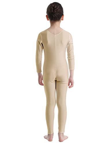 YiZYiF Maillot Largo Body Completo para Niñas Maillot Gimnasia Rítmica Manga Larga Body Entero Mono Danza Yoga Leotardo Ballet Traje Bailarina 5-12 Años Beige 8-10 años