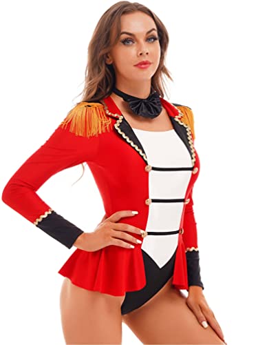 YiZYiF Maillot Manga Larga Mujer de Patinaje Artistico Maillot de Circo Juego de Rol Ropa de Danza Ballet Halloween Disfraz de Bailarina Fiesta Navidada Carnaval Rojo+Atar XXL