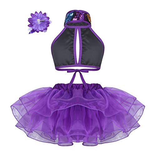 YiZYiF Vestido Tutú Niña para Danza Ballet Maillot Tutu De Patinaje Artistico Traje de Bailarina de Ballet para Niña 3-12 Años Morado 5-6 Años