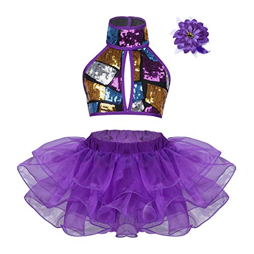 YiZYiF Vestido Tutú Niña para Danza Ballet Maillot Tutu De Patinaje Artistico Traje de Bailarina de Ballet para Niña 3-12 Años Morado 5-6 Años