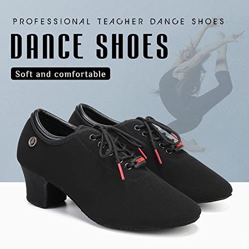 YKXLM Zapatos de Baile Latino Mujer Cerrados Bachata y Salsa Lace Up Zapatos de Baile Moderno de Tacón Bajo de para Mujer,S-5CM-Negro,37 EU