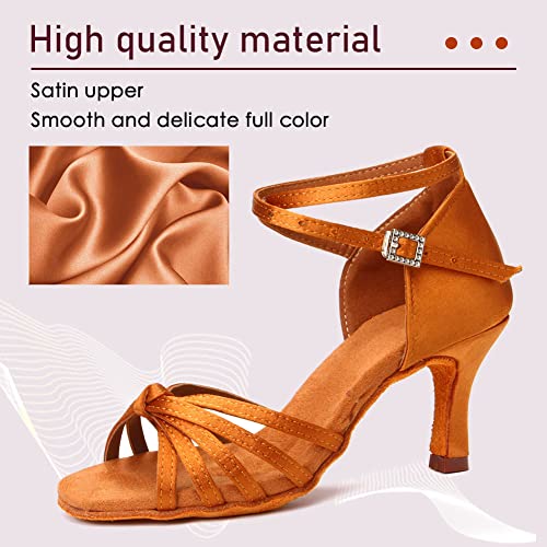 YKXLM Zapatos de Baile Latino para Mujer Salsa Tango Bachata Vals Zapatos de Baile de Salón Suela Blanda,IT217-7,Marrón,EU 38.5