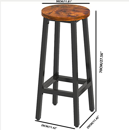 YMYNY Juego de 4 Taburetes de Bar, Taburete Alto para Cocina, Aspecto de Madera, Estructura de Metal, Estilo Industrial, 29 x 29 x 70CM, Marrón Rústico HTMJ510H-2