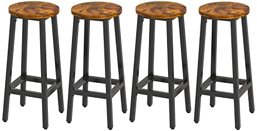 YMYNY Juego de 4 Taburetes de Bar, Taburete Alto para Cocina, Aspecto de Madera, Estructura de Metal, Estilo Industrial, 29 x 29 x 70CM, Marrón Rústico HTMJ510H-2