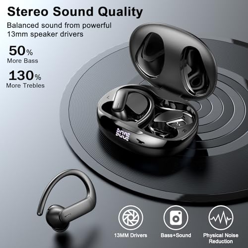 yobola Auriculares Inalambricos Bluetooth, Cascos Inalambricos Bluetooth 5.3 HiFi Estéreo, Reducción de Ruido ENC Micrófono, IPX7 Impermeables Control Táctil Auriculares Bluetooth, 40H Pantalla LED