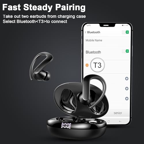 yobola Auriculares Inalambricos Bluetooth, Cascos Inalambricos Bluetooth 5.3 HiFi Estéreo, Reducción de Ruido ENC Micrófono, IPX7 Impermeables Control Táctil Auriculares Bluetooth, 40H Pantalla LED