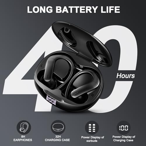 yobola Auriculares Inalambricos Bluetooth, Cascos Inalambricos Bluetooth 5.3 HiFi Estéreo, Reducción de Ruido ENC Micrófono, IPX7 Impermeables Control Táctil Auriculares Bluetooth, 40H Pantalla LED