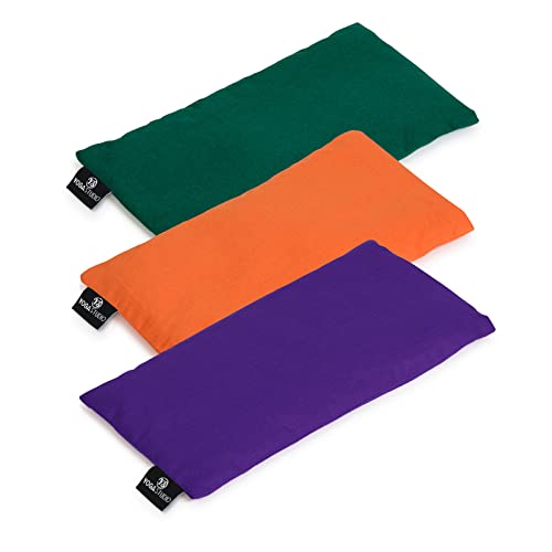 Yoga Studio Almohada orgánica para ojos – 23 cm x 12/13 cm, almohada de yoga con aroma de lavanda y linaza para ojos cansados y dolores de cabeza, azafrán