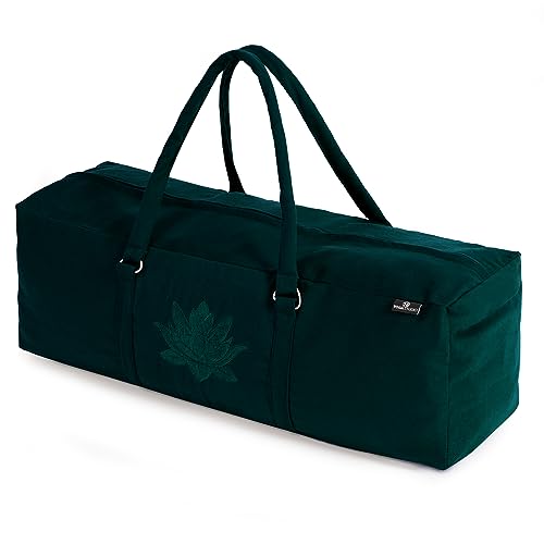 Yoga Studio Bolsa para kit de yoga - 71 x 23 x 18 cm, bolsa de algodón para esterilla de yoga con bolsillos de almacenamiento, cierre de cremallera YKK (verde azulado)