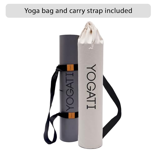 YOGATI Esterilla de Yoga de Caucho Natural con bolsa de yoga y correa de transporte. Esterilla de Yoga Antideslizante con marcas de alineación. Esterilla Fitness para pilates y deporte. Yoga Mat