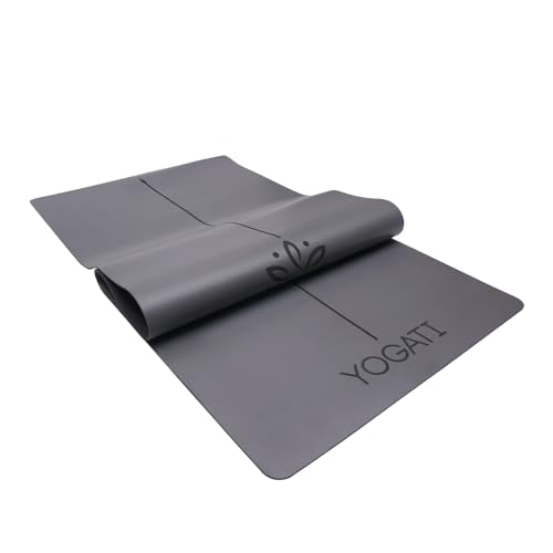 YOGATI Esterilla de Yoga de Caucho Natural con bolsa de yoga y correa de transporte. Esterilla de Yoga Antideslizante con marcas de alineación. Esterilla Fitness para pilates y deporte. Yoga Mat