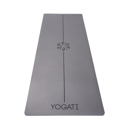 YOGATI Esterilla de Yoga de Caucho Natural con bolsa de yoga y correa de transporte. Esterilla de Yoga Antideslizante con marcas de alineación. Esterilla Fitness para pilates y deporte. Yoga Mat