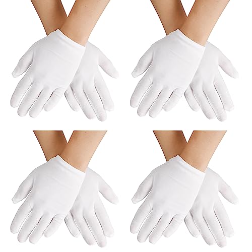 Yolev 4 Pares Guantes Blancos para Niños Guantes Blancos de Algodón para Niñas y Niños Guantes de Vestir para Disfraz de Cosplay Guantes Formales Hasta la Muñeca para Fiesta y Boda