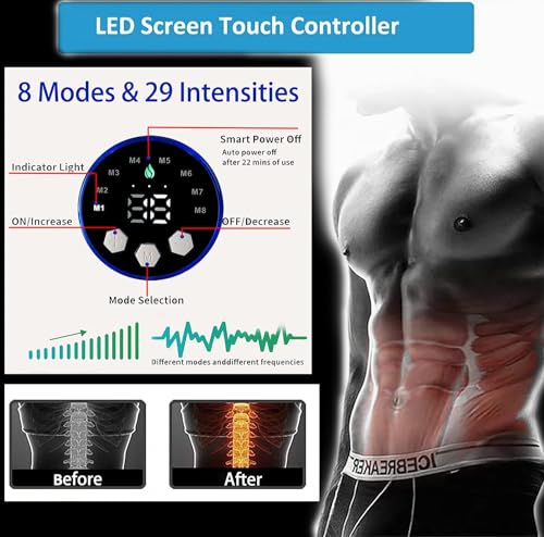 Yonars EMS Electroestimulador Muscular, Cinturon Vibratorio Abdominales 8 Modos 29 Niveles Diferentes, Estimulación Muscular para Abdomen/Brazo/Piernas