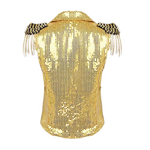 YOOJIA Chaqueta Chaleco con Lentejuelas de Fiesta Mujeres Adultos Traje Brillante Pole Dance Danza Jazz Disfraz FRAC Caballero Dorado Talla Única