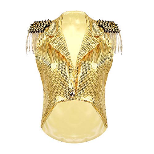 YOOJIA Chaqueta Chaleco con Lentejuelas de Fiesta Mujeres Adultos Traje Brillante Pole Dance Danza Jazz Disfraz FRAC Caballero Dorado Talla Única