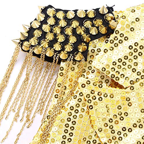 YOOJIA Chaqueta Chaleco con Lentejuelas de Fiesta Mujeres Adultos Traje Brillante Pole Dance Danza Jazz Disfraz FRAC Caballero Dorado Talla Única