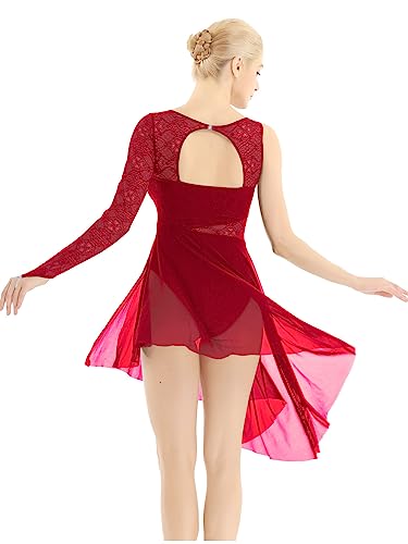 YOOJIA Vestido Elegante Mujer con Manga Larga Vestido Solido con Cintura Vestido Asimetrico Disfraz Danza Contemporanea Ropa Baile Salsa Mujer S-XXL borgoña A S