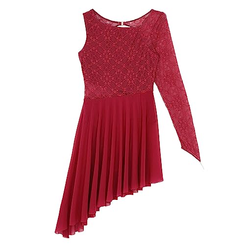 YOOJIA Vestido Elegante Mujer con Manga Larga Vestido Solido con Cintura Vestido Asimetrico Disfraz Danza Contemporanea Ropa Baile Salsa Mujer S-XXL borgoña A S