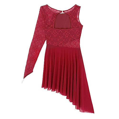 YOOJIA Vestido Elegante Mujer con Manga Larga Vestido Solido con Cintura Vestido Asimetrico Disfraz Danza Contemporanea Ropa Baile Salsa Mujer S-XXL borgoña A S