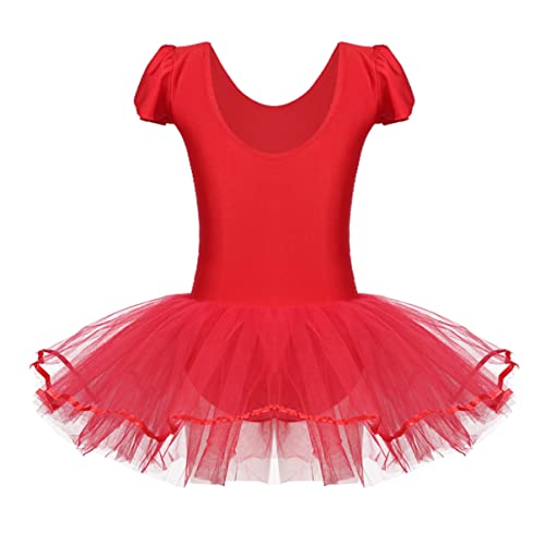 YOOJIA Vestido Princesa de Ballet para Niñas Maillot con Falda Tutú de Danza Clásica Leotardo Básico Traje de Baile Rendimiento Dancewear A Rojo 3-4 años