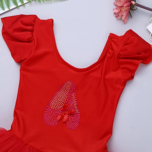 YOOJIA Vestido Princesa de Ballet para Niñas Maillot con Falda Tutú de Danza Clásica Leotardo Básico Traje de Baile Rendimiento Dancewear A Rojo 3-4 años