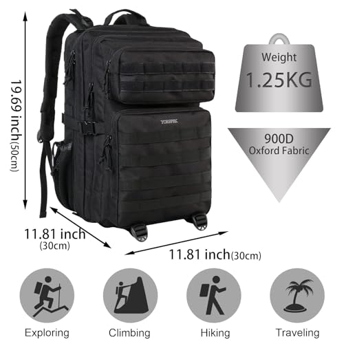 YOREPEK Mochila Militar Tactica，45L Gran Capacidad Asalto con Sistema Molle, para el Senderismo, Acampadas, Montañismo, Viajes y Aire Libre Ciclismo,Negro