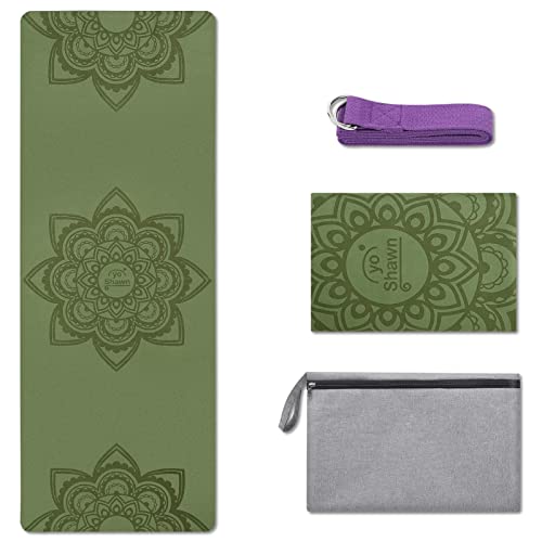 YOSHAWN Esterilla Yoga—1MM Yoga Mat Colchoneta 1,3KG Plegable Viaje Delgada, Esterilla Yoga con Bolsa Yoga y Correa Yoga, Portátil Esterilla Gamuza de Imitación para Pilates Aire Libre Fitness (Verde)