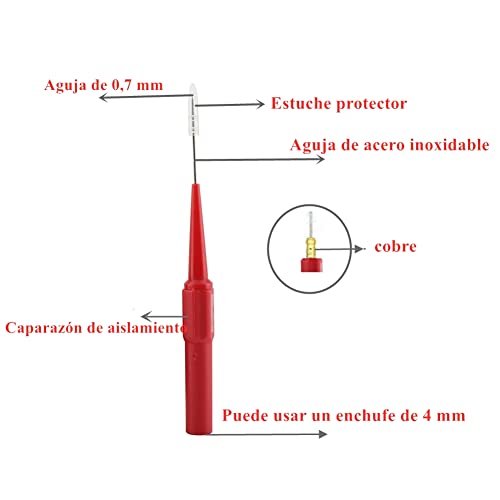 Yosoo Sharp Punta de Punta de Aguja de Acero Inoxidable Sondas de Multímetro Cables de Prueba sonda de Silicona Flexible Posterior Pin