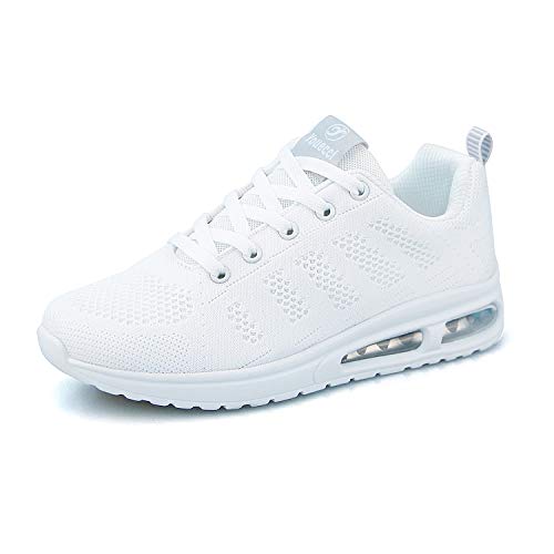 Youecci Zapatillas Deportivas de Mujer Air Cordones Zapatillas de Running Fitness Sneakers Gimnasio Zapatos Running Deportivos Correr Casual Ligero Comodos Respirable Blanco 43 EU