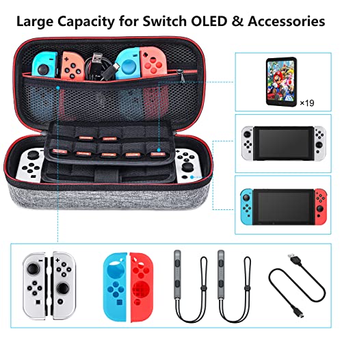 Younik Funda para NS Switch/Switch OLED Versión Mejorada Viaje rígida Case con más Espacio de Almacenamiento para 19 Juegos, Oficial Adaptador de AC y Otros Accesorios NS Switch