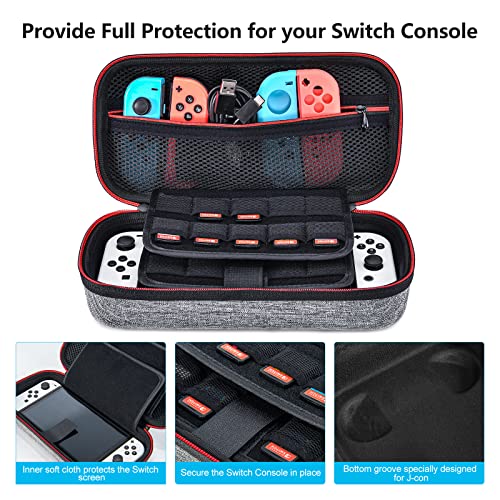 Younik Funda para NS Switch/Switch OLED Versión Mejorada Viaje rígida Case con más Espacio de Almacenamiento para 19 Juegos, Oficial Adaptador de AC y Otros Accesorios NS Switch