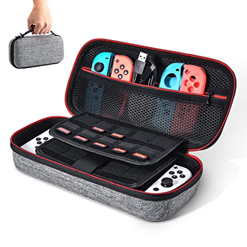 Younik Funda para NS Switch/Switch OLED Versión Mejorada Viaje rígida Case con más Espacio de Almacenamiento para 19 Juegos, Oficial Adaptador de AC y Otros Accesorios NS Switch