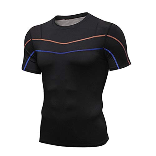 Yowablo - Camiseta de entrenamiento para hombre, manga corta, camiseta funcional para deporte, fitness, gimnasio, entrenamiento, primavera/verano, Hombre, color 3 negro, tamaño small