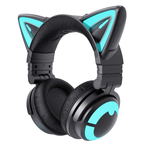 YOWU Auriculares de Oreja de Gato RGB 3G, Auriculares para Juegos con Sonido Envolvente 7.1, micrófono Integrado e iluminación Personalizable y Efecto a través de la aplicación, Cable Tipo C, Negro