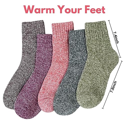 YSense Snug Pack de 5 Pares de Calcetines de Lana para Mujer, Calcetines Cálidos para el Invierno, Ideales Para Mantenerse Abrigada y Como Regalo Para Mujeres en Invierno