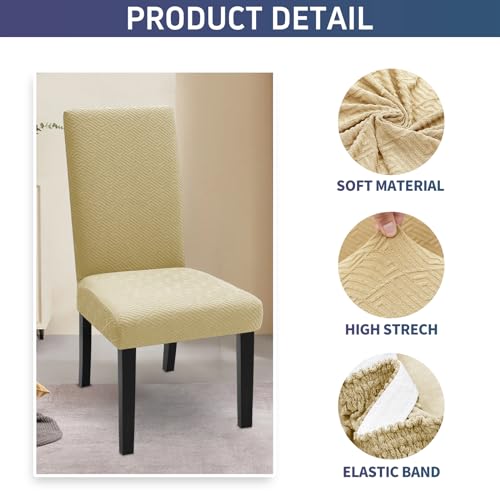 YSTELLAA Fundas para Sillas De Comedor Pack 4, Fundas Sillas Ajustables, Cubierta De La Silla, Chair Cover, Cubre Sillas, Suaves Y Cómodas, Decoración para Banquetes/Salones, Beige