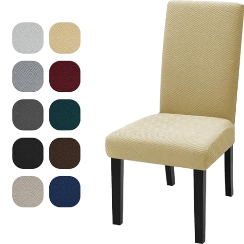 YSTELLAA Fundas para Sillas De Comedor Pack 4, Fundas Sillas Ajustables, Cubierta De La Silla, Chair Cover, Cubre Sillas, Suaves Y Cómodas, Decoración para Banquetes/Salones, Beige