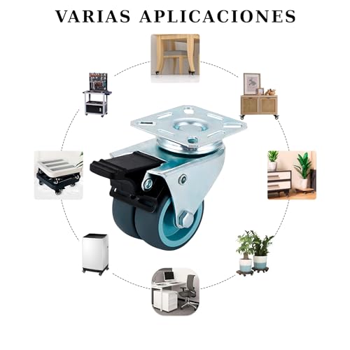 YUCONECT Ruedas para Muebles Pesados con Freno de 50 mm hasta 400kg + Destornillador, Tornillos y Arandelas - Ruedas para Palets con Movilidad Suave y Seguro. ¡Incluye Kit Completo de Montaje!