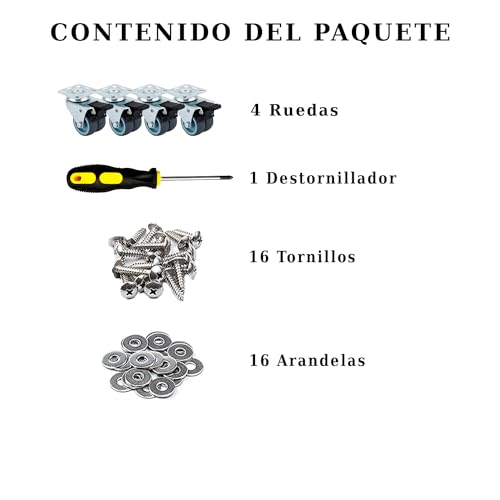 YUCONECT Ruedas para Muebles Pesados con Freno de 50 mm hasta 400kg + Destornillador, Tornillos y Arandelas - Ruedas para Palets con Movilidad Suave y Seguro. ¡Incluye Kit Completo de Montaje!