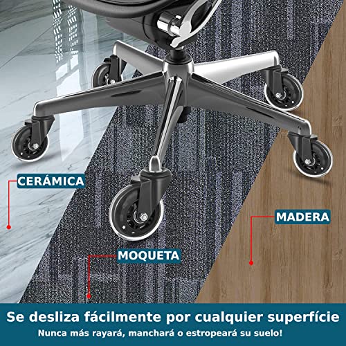 YUCONECT Ruedas Silla Oficina para Parquet 11x22mm-Ruedas Silla Gaming-Ruedas Silla Oficina 11mm-Ruedas Giratorias de Silicona-Ruedas para Muebles de Repuesto Silencioso y Seguro soportan hasta 295Kg