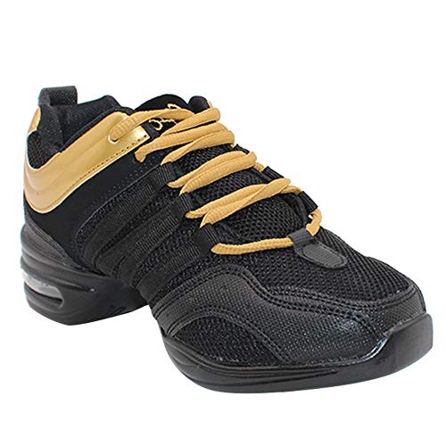 Yudesun Mujer Zapatos Aire Libre Deportes Danza - Mujeres Lona Cordones Suela de Goma Zapatillas Practicidad Running Sneaker Jazz Contemporáneo Baile Informal Oro Negro (Los Zapatos Son más pequeños)