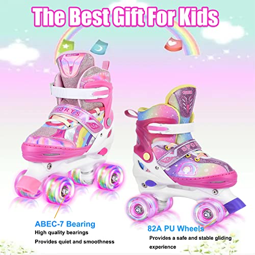 YUDOXN Patines 4 Ruedas, Patines Roller Ajustables,Patines Paralelos con Ruedas Luminosas de Malla Transpirable para Niñas, Niños y Principiantes Tamaño 31-42. (JK-Pink, S)