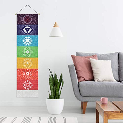 Yugarlibi Tapiz de pared de chakra, tapiz de meditación para yoga, colorido, psicodélico, trippy con borla, tapiz de mandala para colgar en la pared para dormitorio, salón, chakra blanco 130 x 32,5 cm