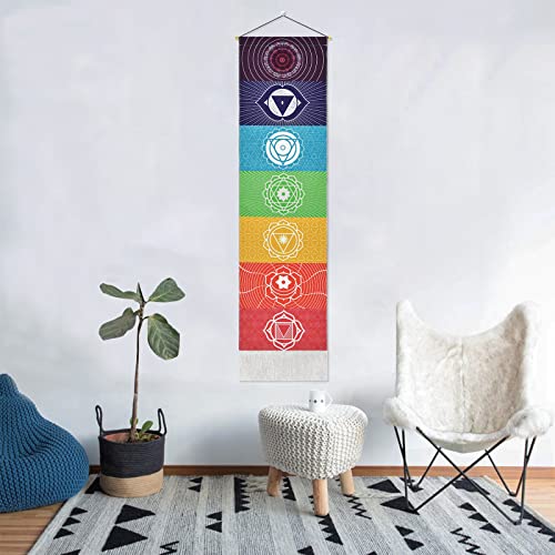 Yugarlibi Tapiz de pared de chakra, tapiz de meditación para yoga, colorido, psicodélico, trippy con borla, tapiz de mandala para colgar en la pared para dormitorio, salón, chakra blanco 130 x 32,5 cm