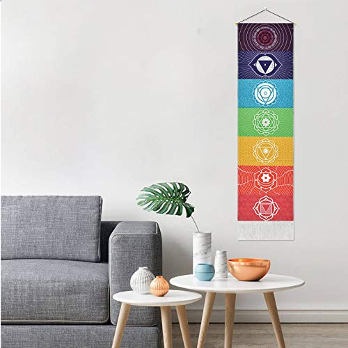 Yugarlibi Tapiz de pared de chakra, tapiz de meditación para yoga, colorido, psicodélico, trippy con borla, tapiz de mandala para colgar en la pared para dormitorio, salón, chakra blanco 130 x 32,5 cm