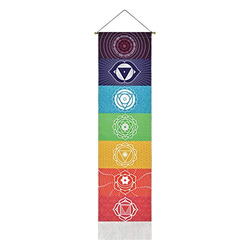 Yugarlibi Tapiz de pared de chakra, tapiz de meditación para yoga, colorido, psicodélico, trippy con borla, tapiz de mandala para colgar en la pared para dormitorio, salón, chakra blanco 130 x 32,5 cm