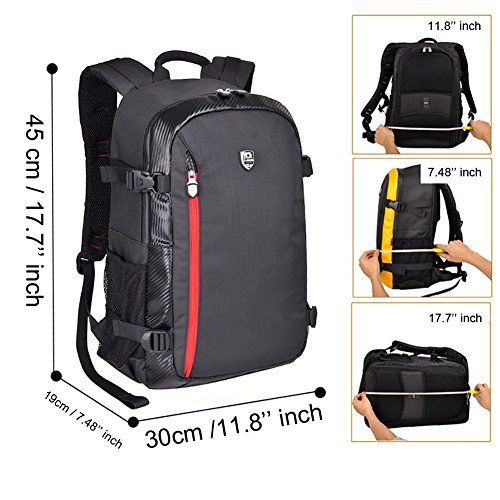 YuHan Mochila para cámara de fotos y accesorios de gran capacidad, impermeable, protección contra impactos, interior acolchado y funda impermeable adicional, compatible con Canon, Nikon, Sony, Nikon, Olympus, Samsung