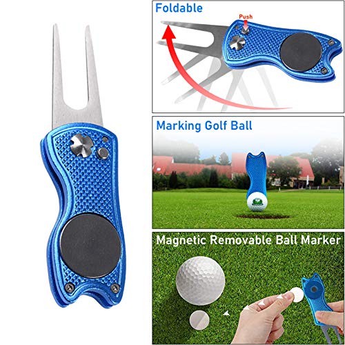 Yumzeco Kit De Limpieza para Palos De Golf, Cepillo Limpiador De Ranura para Golf, Toalla De Golf,20 Piezas De Golf Tees, Herramienta De Divot De Golf,Herramienta De Marcador Línea De Pelota De Golf